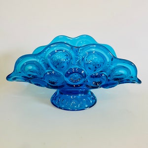 L.E. Smith Moon & Stars Banana Boat Bowl/Basket In Colonial Blue~ MCM Collectable Glass