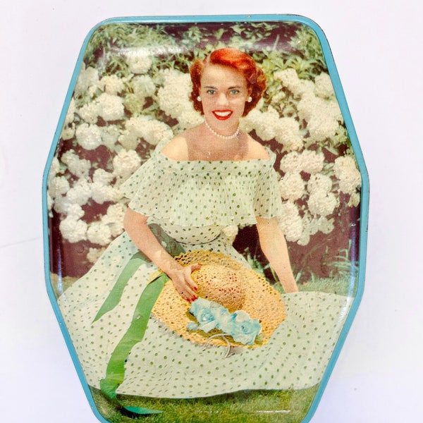 Vintage George W. Horner & Co Boy Blue Candy Tin With 50's Glamour Girl Southern Belle~Made In England