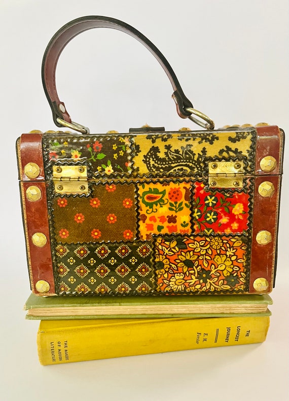 Retro 1970's Calico Patchwork Decoupage Box Purse… - image 5