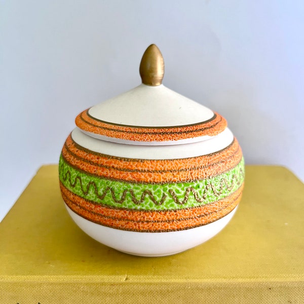 Small MCM Moroccan Style, Round Ceramic Trinket Jar/Box Made By Enesco