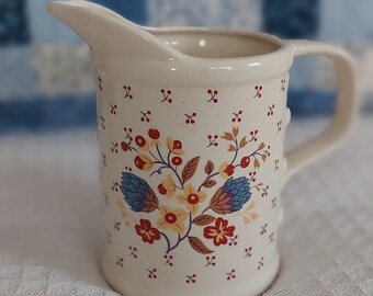 Pitcher vintage ceramic white with red blue & yellow flowers pitcher excellent condition