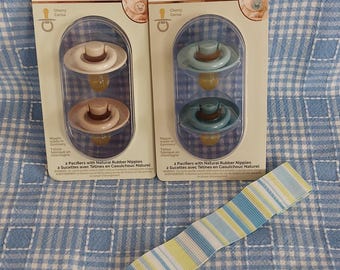 Exklusive Schnullerkette in blue & tan mit vintage Schnullerhalter