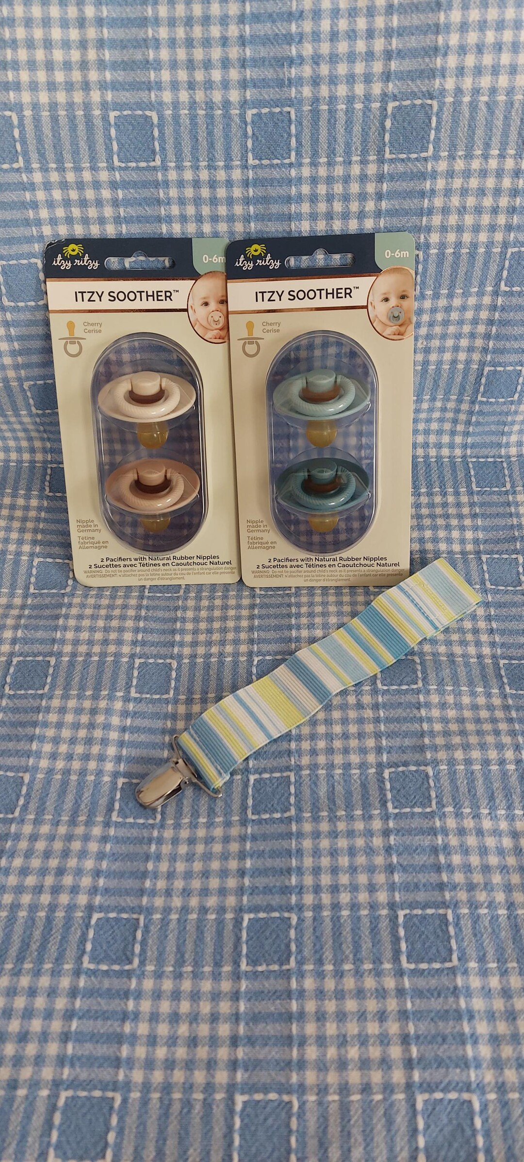 Tan Pacifier Itzy Ritzy Blue & Tan Pacifiers With Vintage Pacifier Holder - Etsy