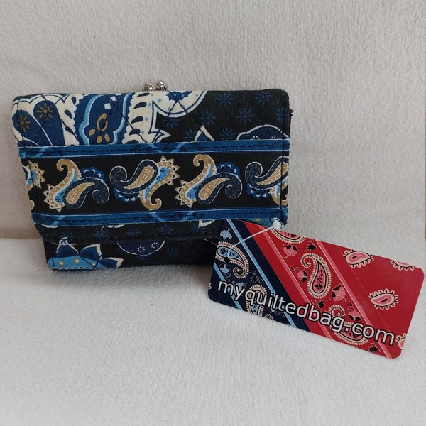 Vera Bradley small wallet black blue white paisley with snap close coin pocket new with tags