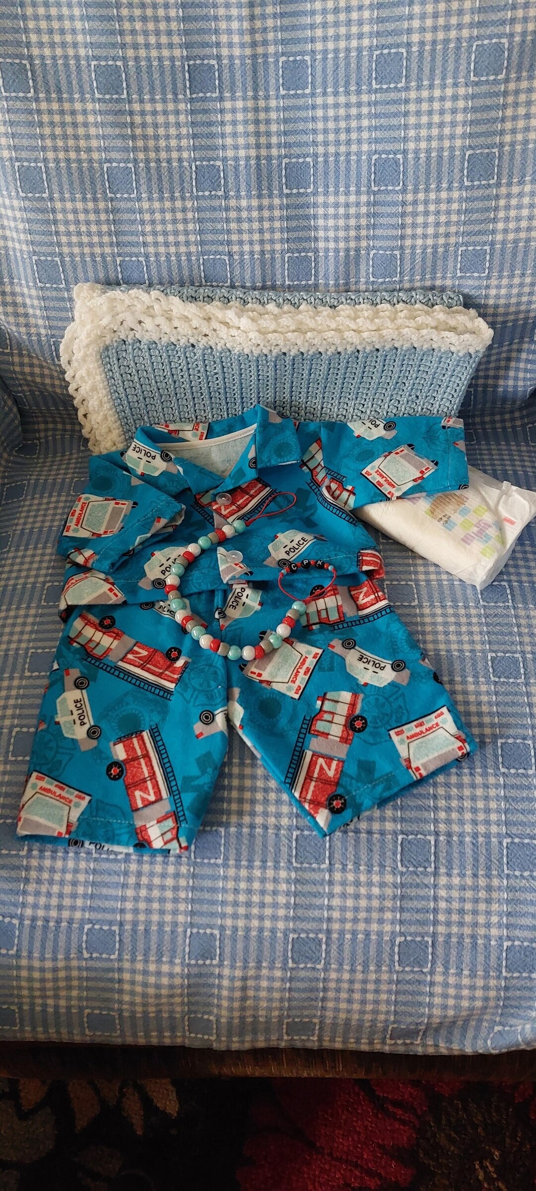 Cabbage Patch Hand Made Police Firetruck Theme Pajamas Baby Blanket ...