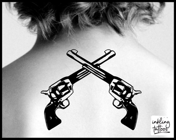 Crossed Guns Temporary Tattoo Six Shooter Temporary Tattoo Etsy