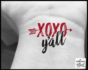 XOXO Y'all Quote Temporary Tattoo, Pre-Cut