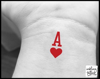 Ace of Hearts Temporary Tattoo, Pre-Cut
