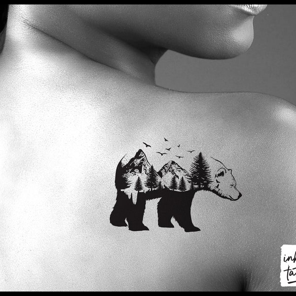 Tatouage temporaire ours de montagne, prédécoupé