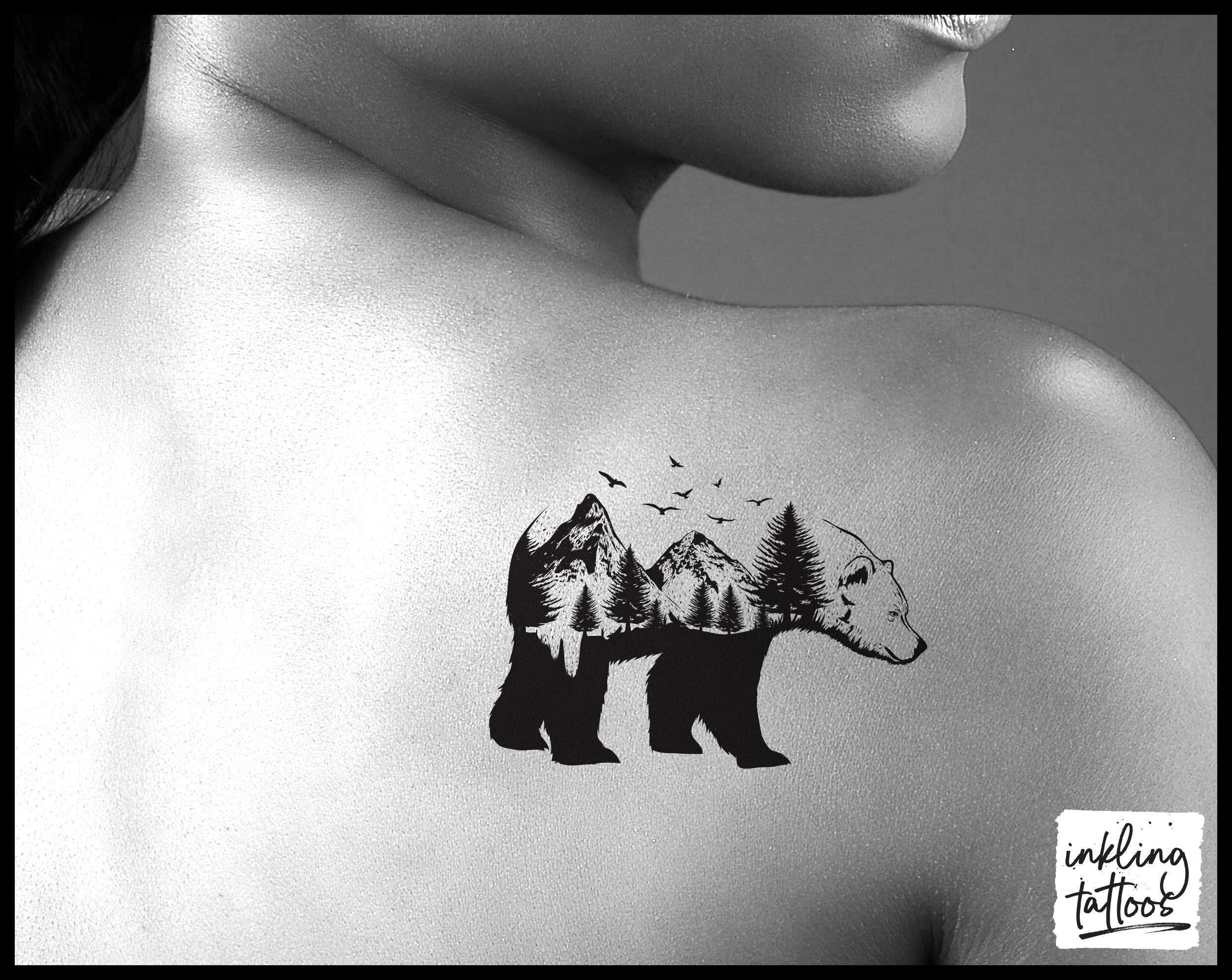Mountain Bear Temporary Tattoo Pre-cut - Etsy Australia