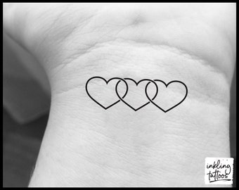 Linked Hearts Temporary Tattoo, Pre-Cut