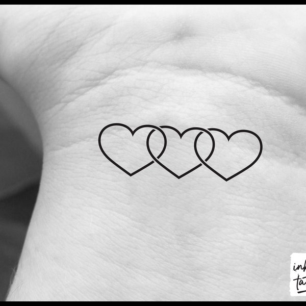 Linked Hearts Temporary Tattoo, Pre-Cut