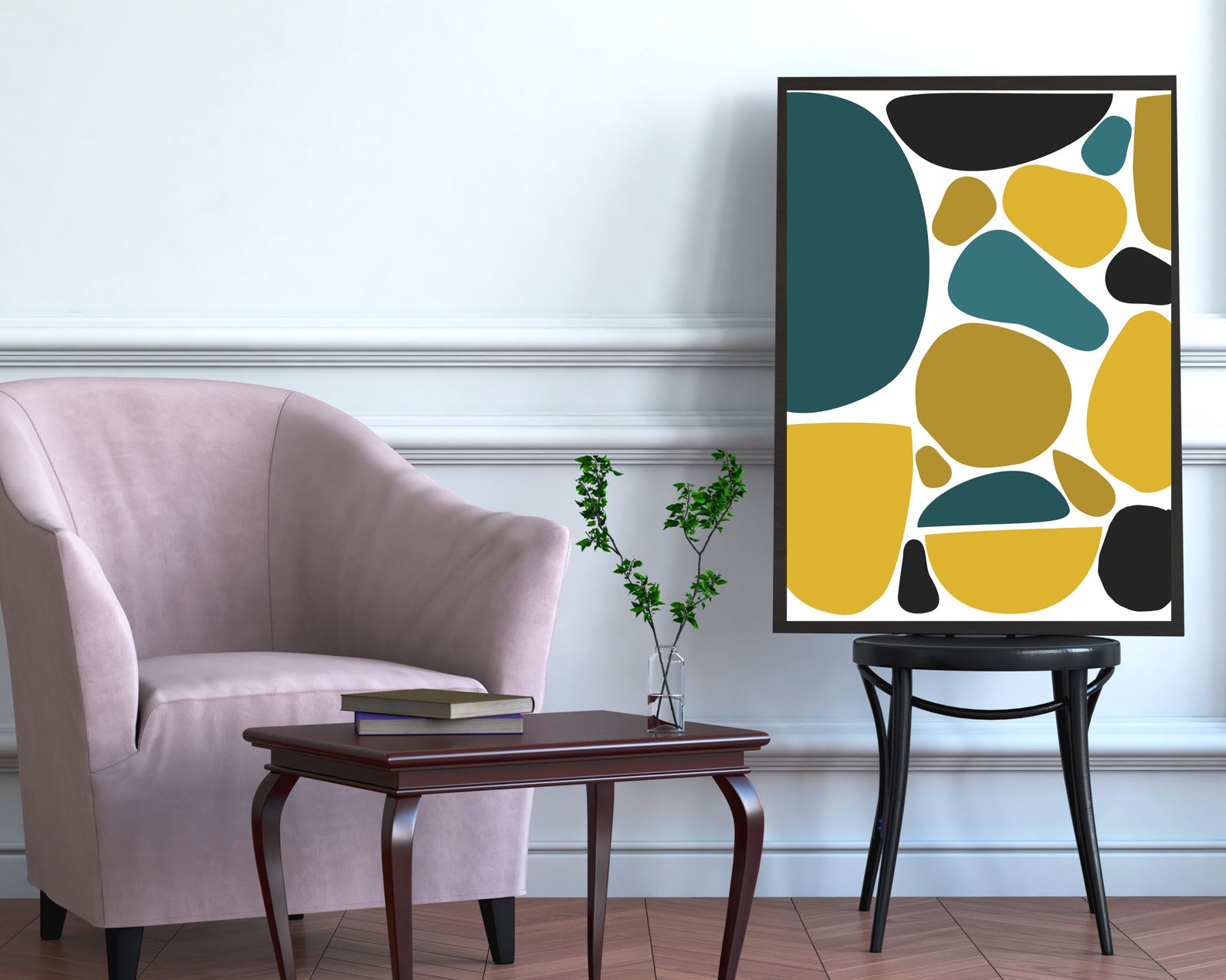 Yellow Teal Printable Wall Art Abstract Digital Prints Etsy