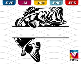 Download Bass fish svg fish monogram svg Fishing svg files for | Etsy