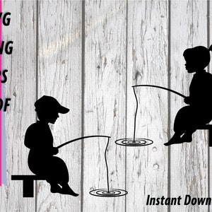 Little Boy Fishing SVG / Little Girl Fishing SVG Silhouettes. Boy and Girl  Holding Fishing Pole Clipart 