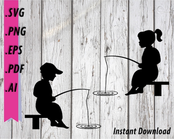 Little Boy Fishing SVG / Little Girl Fishing SVG Silhouettes. Boy and Girl  holding Fishing Pole Clipart