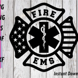 Fire EMS svg avec des étoiles et des rayures - Fire Medical clipart, Florian Maltese Cross, Firefighter, Fire department clipart