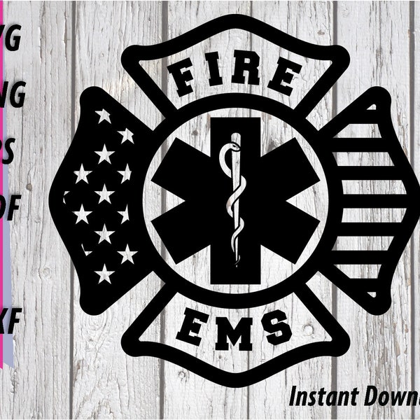 Fire EMS svg with stars and stripes - Fire Medical clipart, Florian Maltese Cross, Firefighter, Fire department clipart