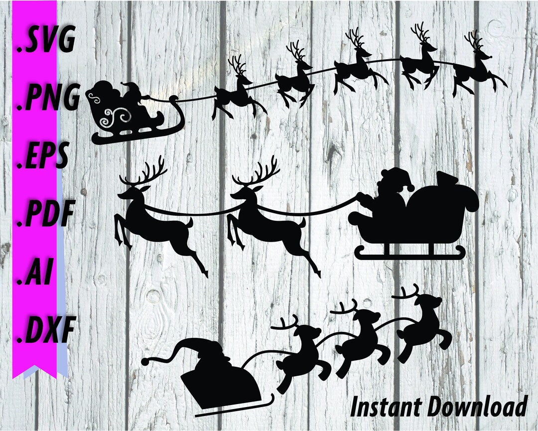 Santa's Sleigh SVG - Santa Clause and Reindeer - Christmas Download ...