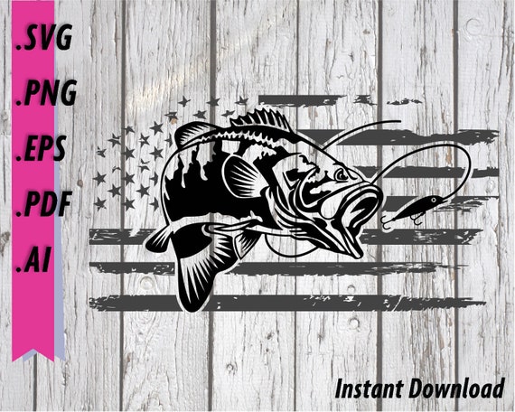 Download Bass Fishing Svg U S Flag With Fish Angler Fishing Bass Etsy