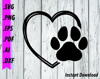 Dog Paw With Heart SVG - Pet Lover, animal love - Paw Print clipart png svg eps pdf dxf ai