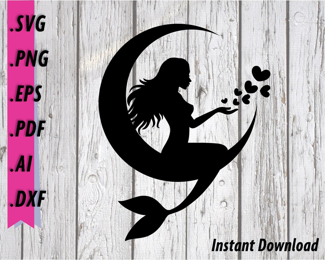 Mermaid SVG - Mermaid on the Moon, Blowing Kiss, Mermaid