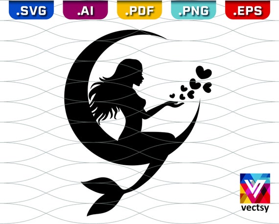 Download Mermaid Svg Mermaid On The Moon Blowing Kiss Mermaid Etsy