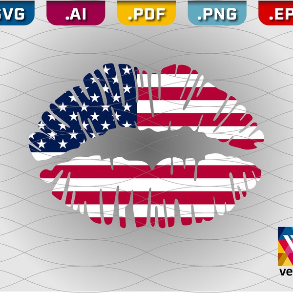 Kissing Lips SVG - Quality Lips with US Flag Clipart, Lipstick Kiss American Patriotic