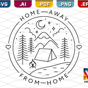Camping SVG - Home Away From Home, Single Line Weight design - Minimalistisch