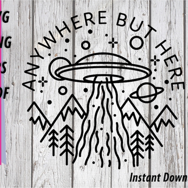 UFO SVG - Anywhere but Here - Alien abduction - Single Line Weight Drawing, minimalist design