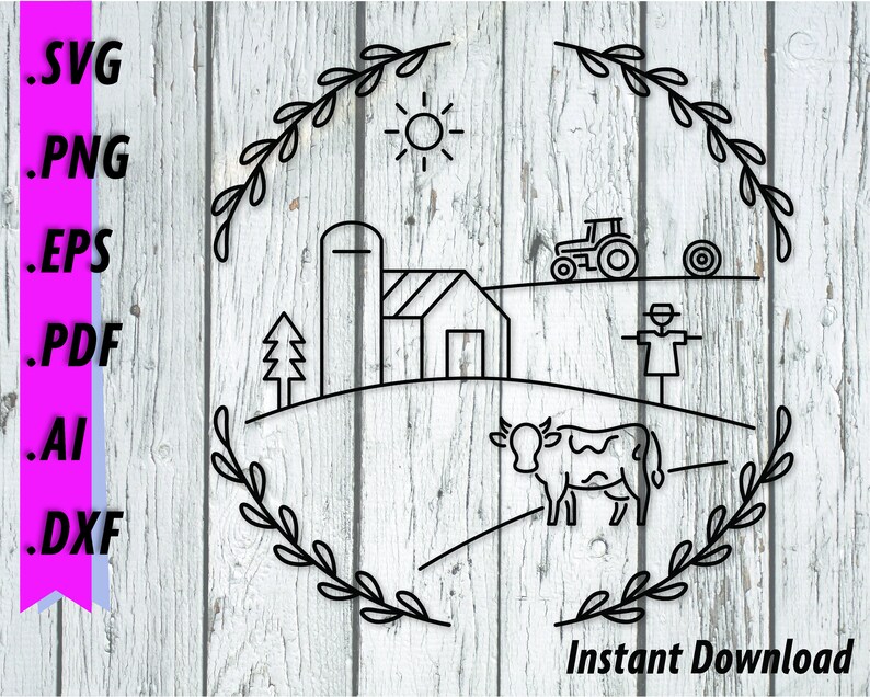 Farm SVG - Farming Tractor Pasture Livestock Cow Simplistic Line Art ...