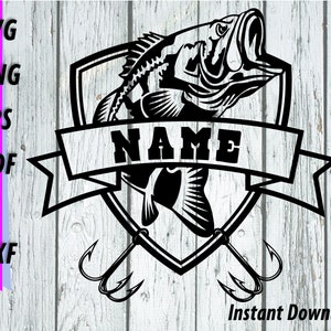 Bajo SVG - Monograma de pescado - Placa de nombre de la pesca - Bocazas Descargar
