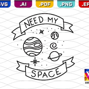 Need My Space SVG - Simplistic Line Art Design van planeten en sterren, Single Line Weight design - Minimalistisch