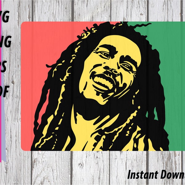 Bob Marley SVG - Rastafarian Background with Bob Marley SIlhouette.  One Love Clipart