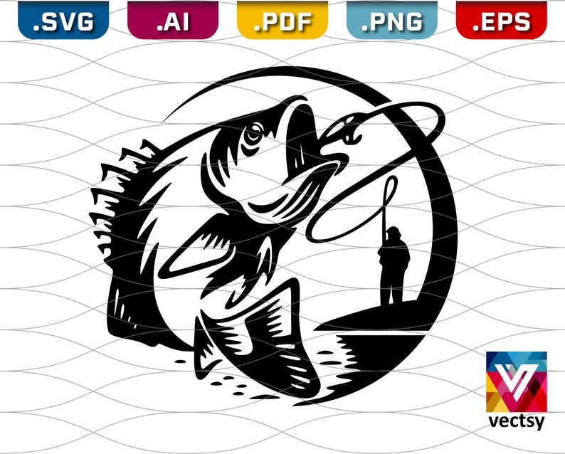 Download Bass Jumping SVG Angler fishing Bass Fishing Clipart | Etsy