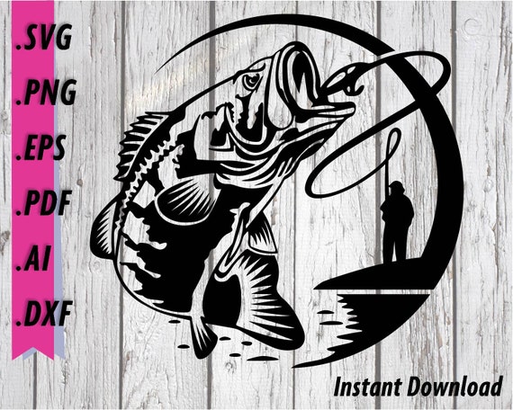 Bass Jumping Out of Water SVG Fishing Clipart for Cricut and Other