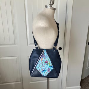 Handmade Floral Crossbody Bag: Turquoise Faux Leather Handbag