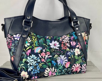 Handbag Womens, Handmade Purse, Handmade Handbag, Navy Blue Handbag, Luxury Handbag, Handmade Bag, Floral Handbag, Womens Gift, Luxury Bags