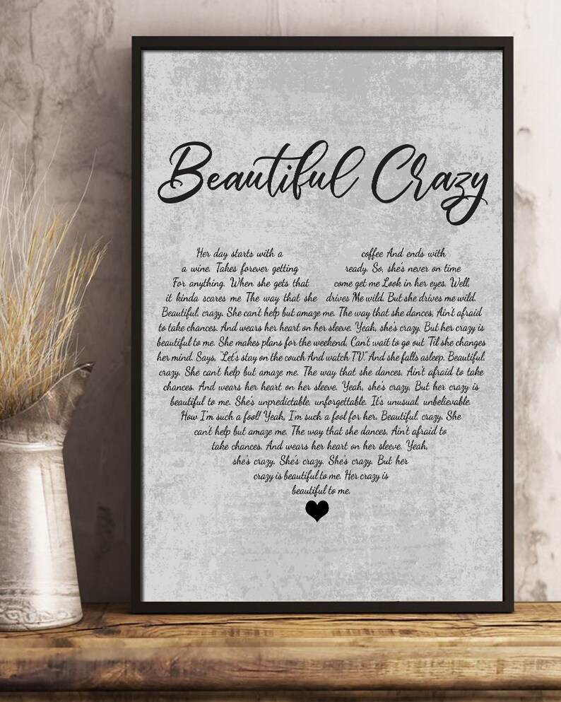 Luke Combs Beautiful Crazy You Lyrics Poster Unframe Paper