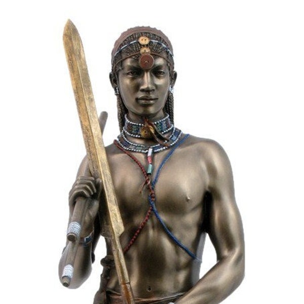 Angolia Watchful Warrior Veronese Bronze African Statue