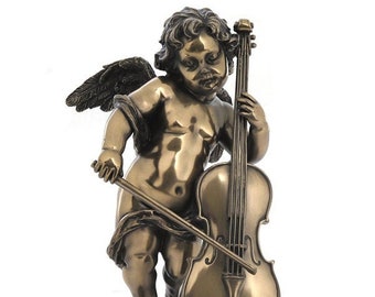 Cherub Playing Cello Veronese Bronze Statue