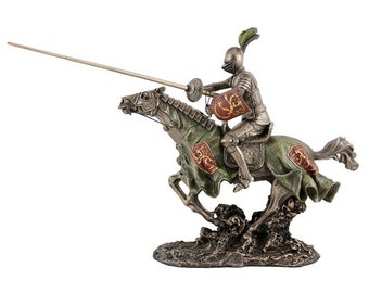 馬に乗ったブロンズ馬上槍試合の騎士の彫刻 – 中世のトーナメント決闘