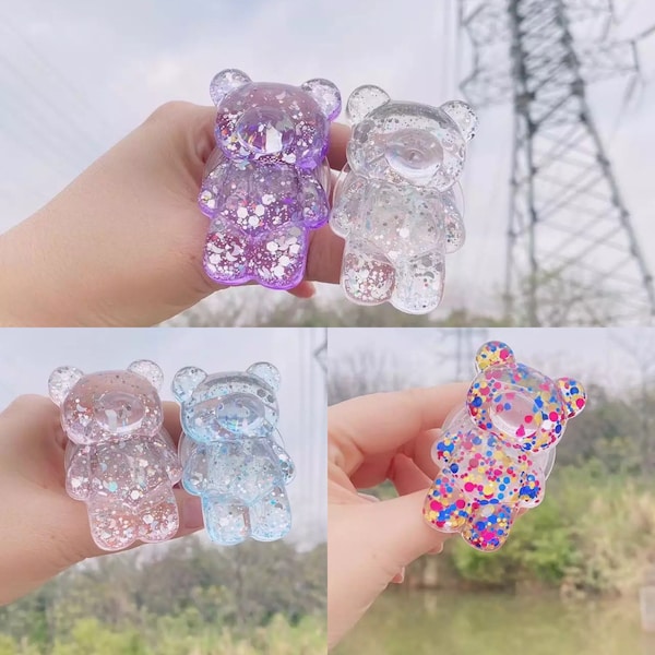 Sparkling Glittery and Light Translucent Super Adorable and Sturdy Gummy Bear Shape Phone Holder Cellphone Stand