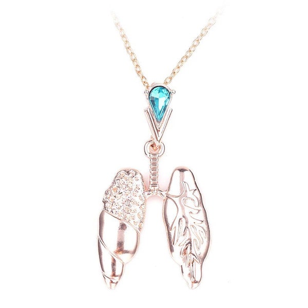 Anatomical Lungs Pendant Necklace with Blue Rhinestone Charm|  Nurse Doctor Jewelry| Medical Nursing Doctor Graduation Gift Ideas