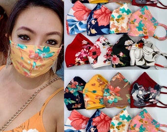 Stylish Casual Mixed Flower Print Face Mask Made of Stretchable Soft Neoprene & Cotton Fabric with Filter Pocket