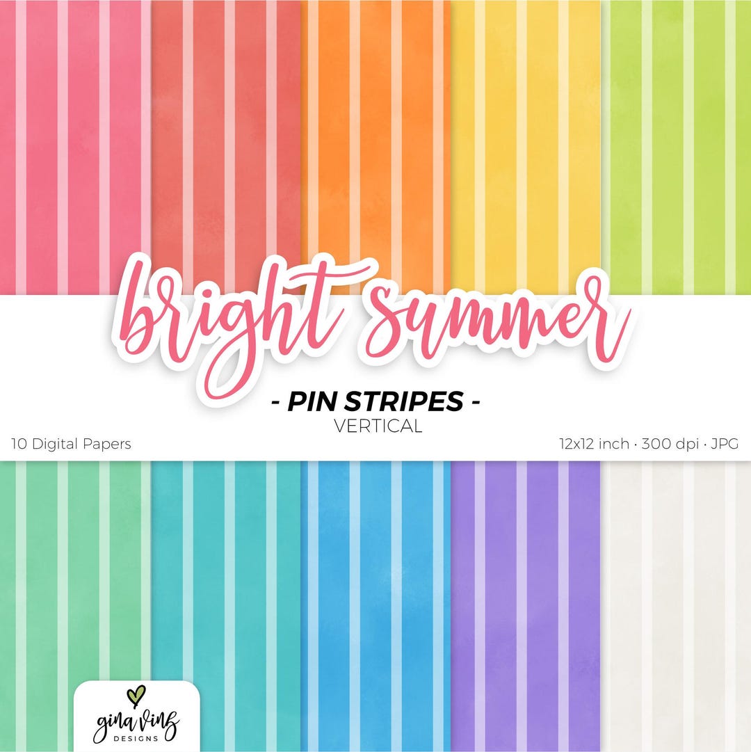 Bright Summer Vertical Pin Stripe Digital Paper Pack Rainbow Seamless ...