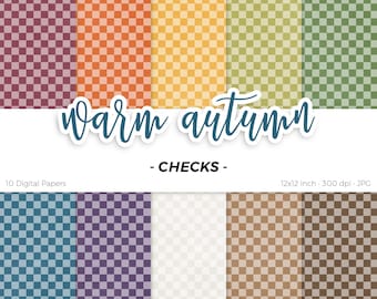 Pack de papier numérique carreaux automne chaud automne motif de répétition sans couture damier Scrapbooking imprimable fond papier téléchargement