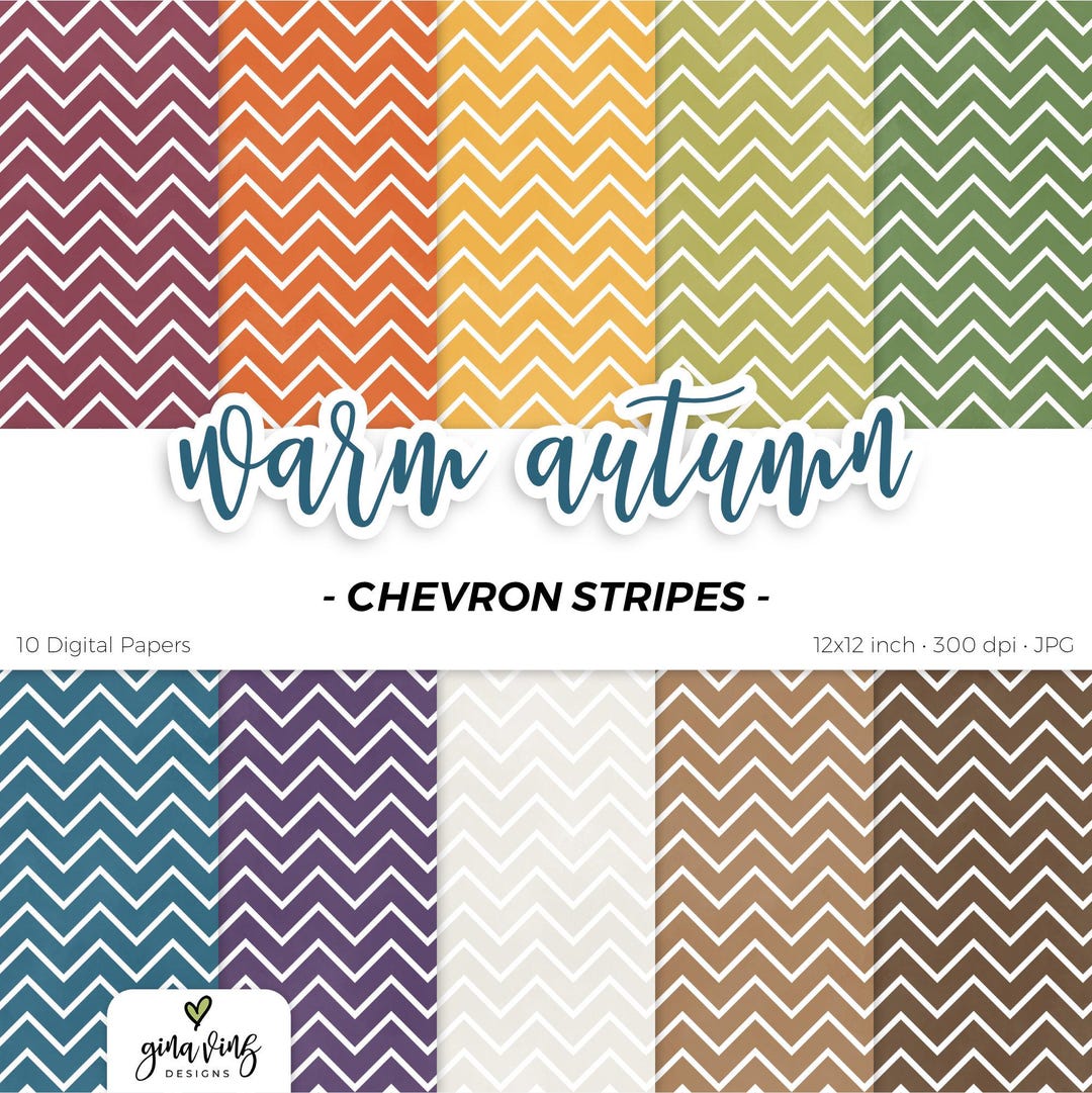 Warm Autumn Chevron Stripes Digital Paper Pack Fall Seamless Repeat ...