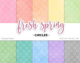 Fresh Spring Circles Digital Paper Pack Pastel Seamless Repeat Pattern Polka Dot Printable Scrapbook Paper Background Download