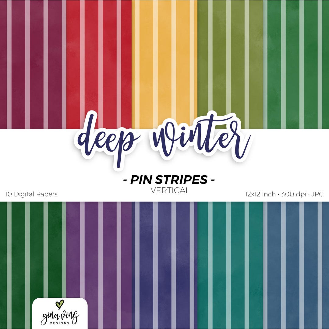 Deep Winter Vertical Pin Stripe Digital Paper Pack Jeweltone Seamless ...
